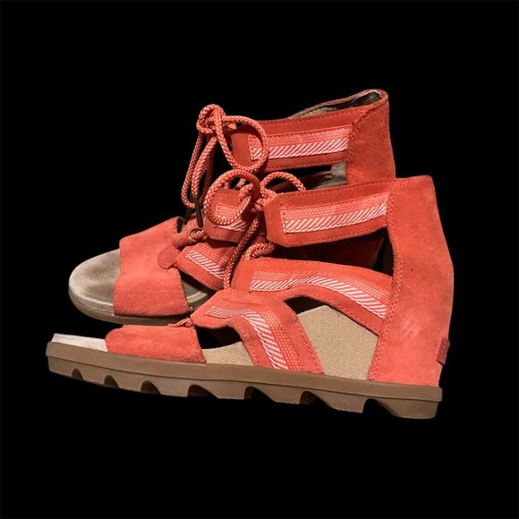 Sorel Wedged Sandals With Lace-Up Closure & Zigzag Straps Womens Size 10 Rugged - Picture 3 of 12